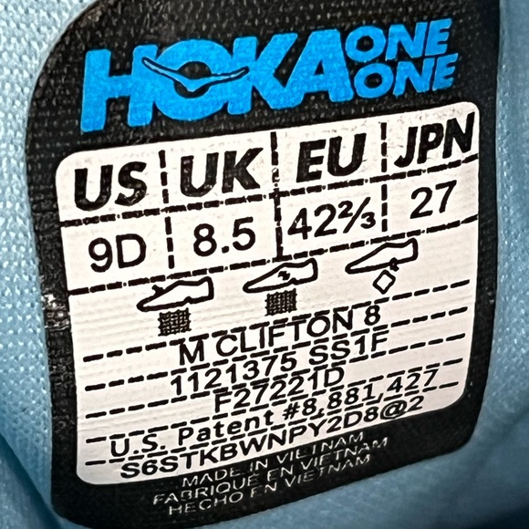 Hoka Clifton 8 Running Shoes. Men’s Size 9D Color Blue - Picture 8 of 9